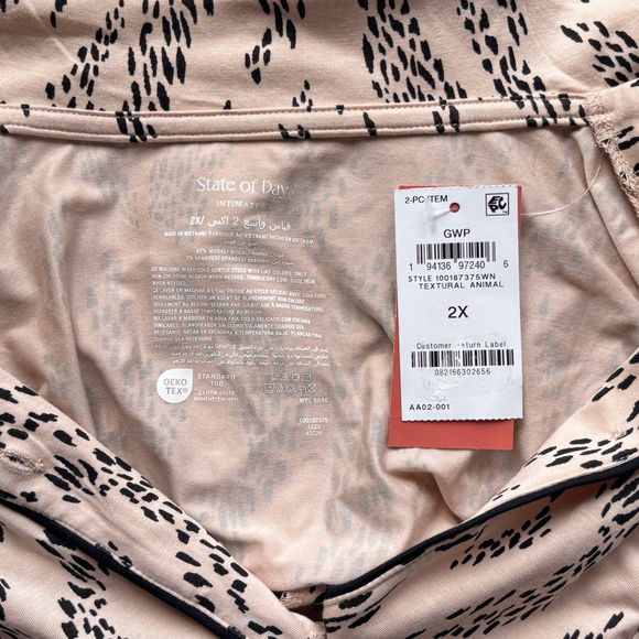 State of Day Women's 2X Beige & Black 2-Pc. Short-Sleeve & Shorts Pajama Set NWT - Picture 10 of 10